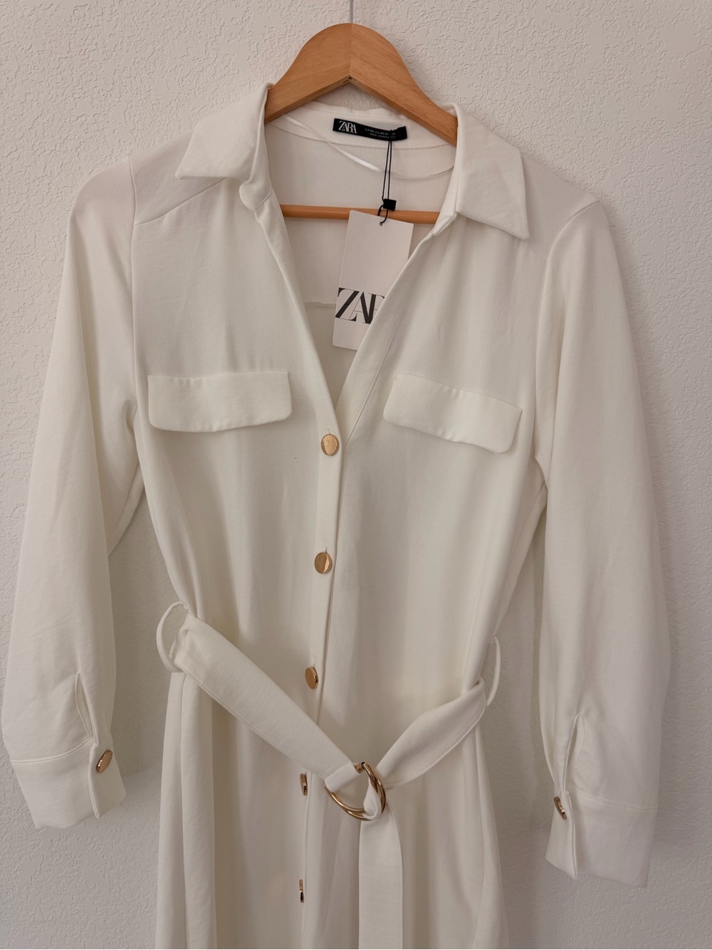 Zara Cream Shirt Dress with Gold Buttons and Belt - Picture 1 of 4